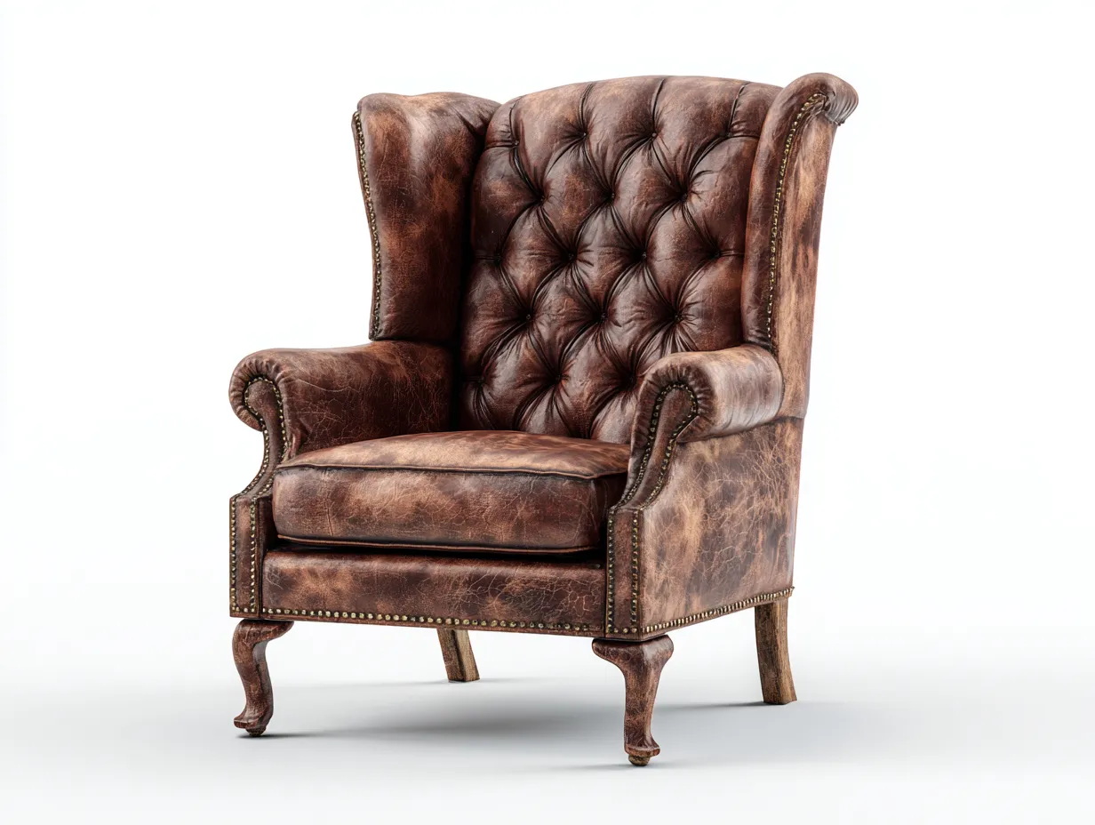 Poltrona a orecchioni-pelle-94x90x110 cm-marrone classico-design classico-Denuplab