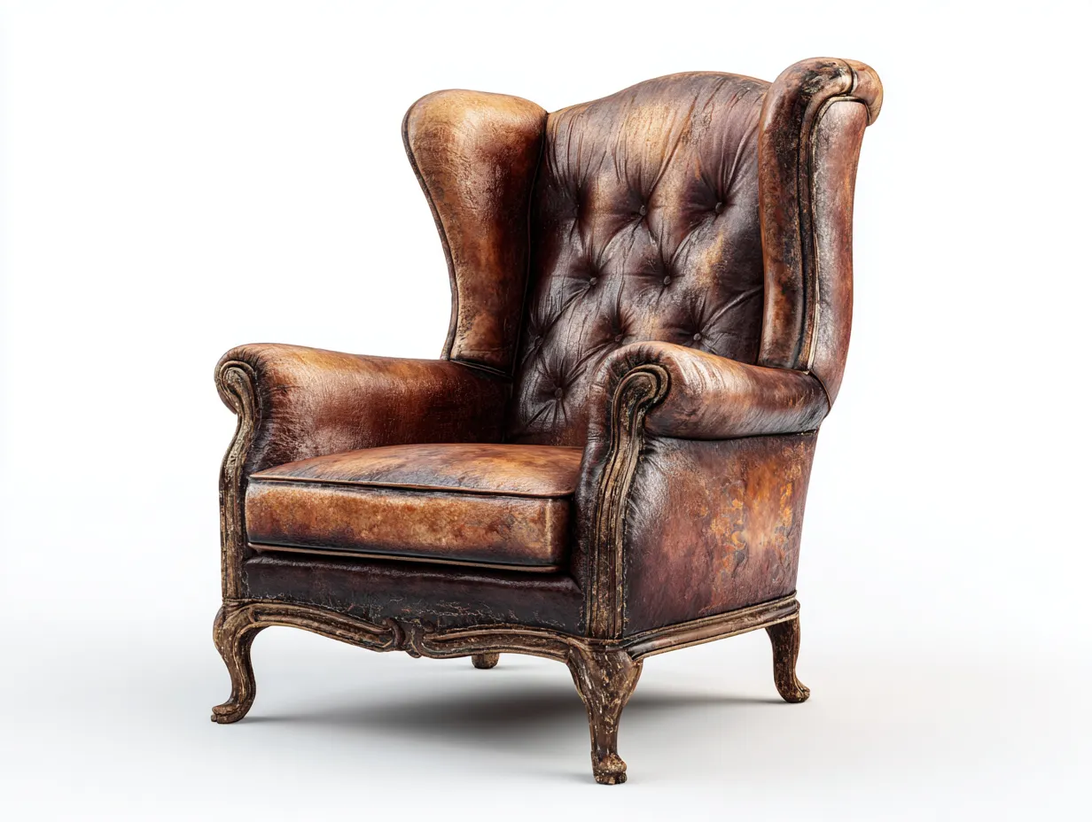 Poltrona a orecchioni-pelle-94x91x111 cm-marrone antico-design classico-Denuplab