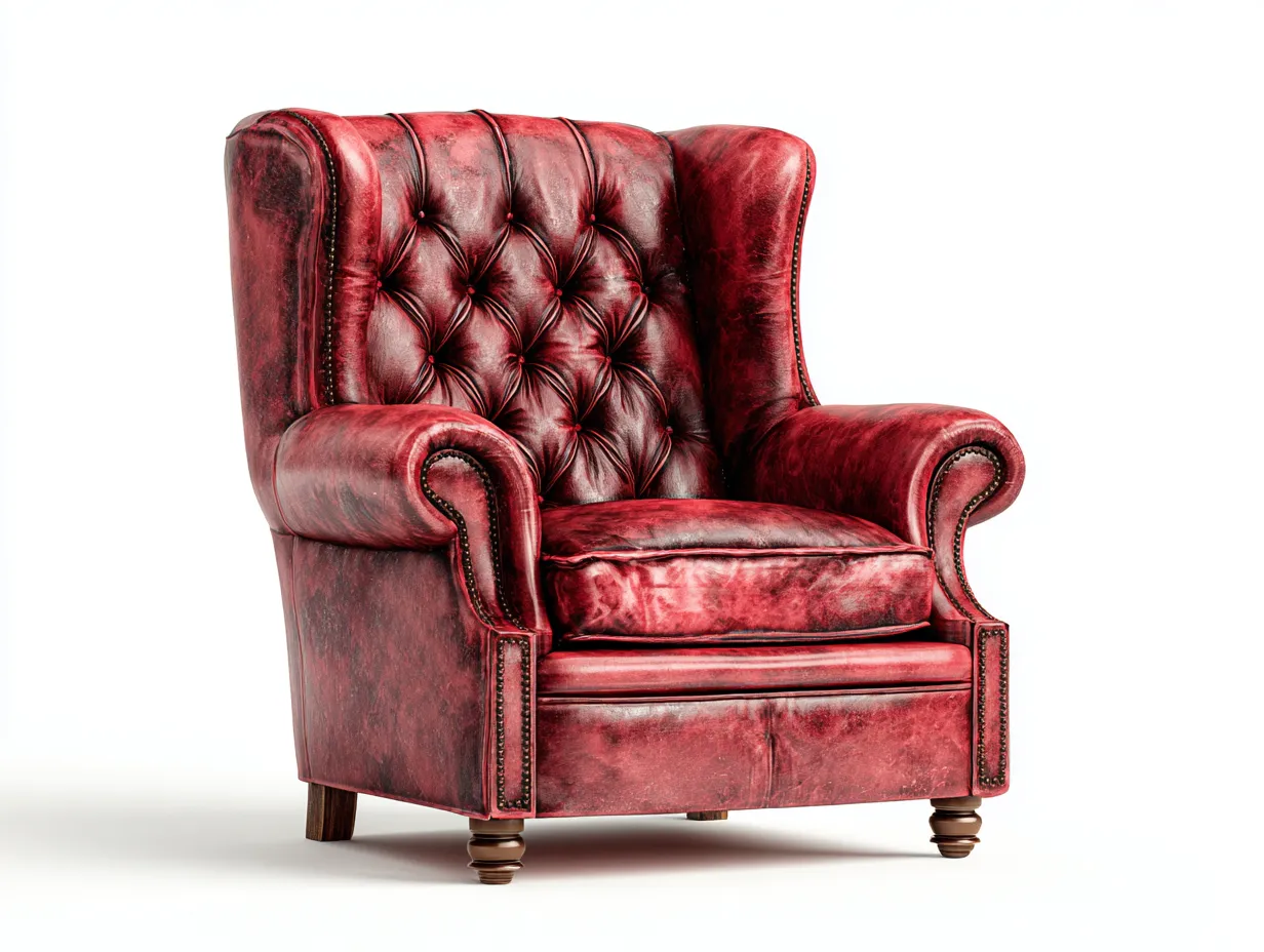 Poltrona a orecchioni-pelle-94x90x111 cm-rosso vintage-design classico-Denuplab