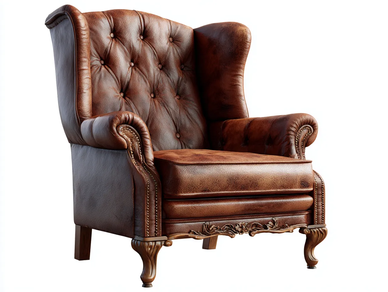 Poltrona a orecchioni-pelle-94x90x110 cm-marrone scuro-design classico-Denuplab