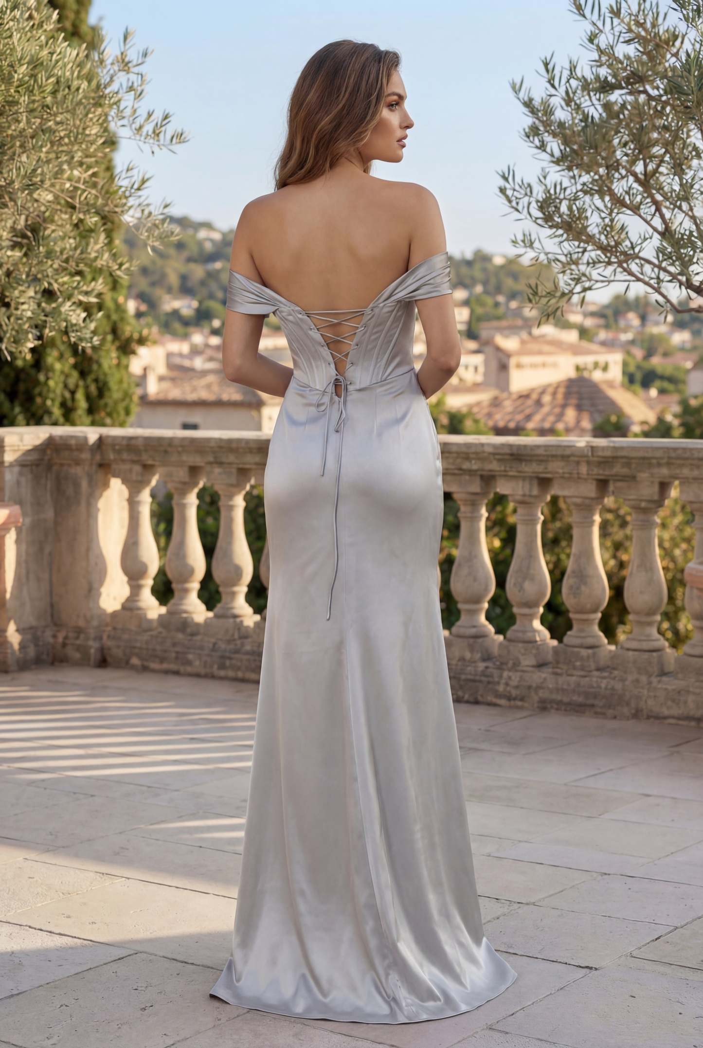 Elegant Satin Off Shoulder Corset Prom Dress Formal Evening Gown