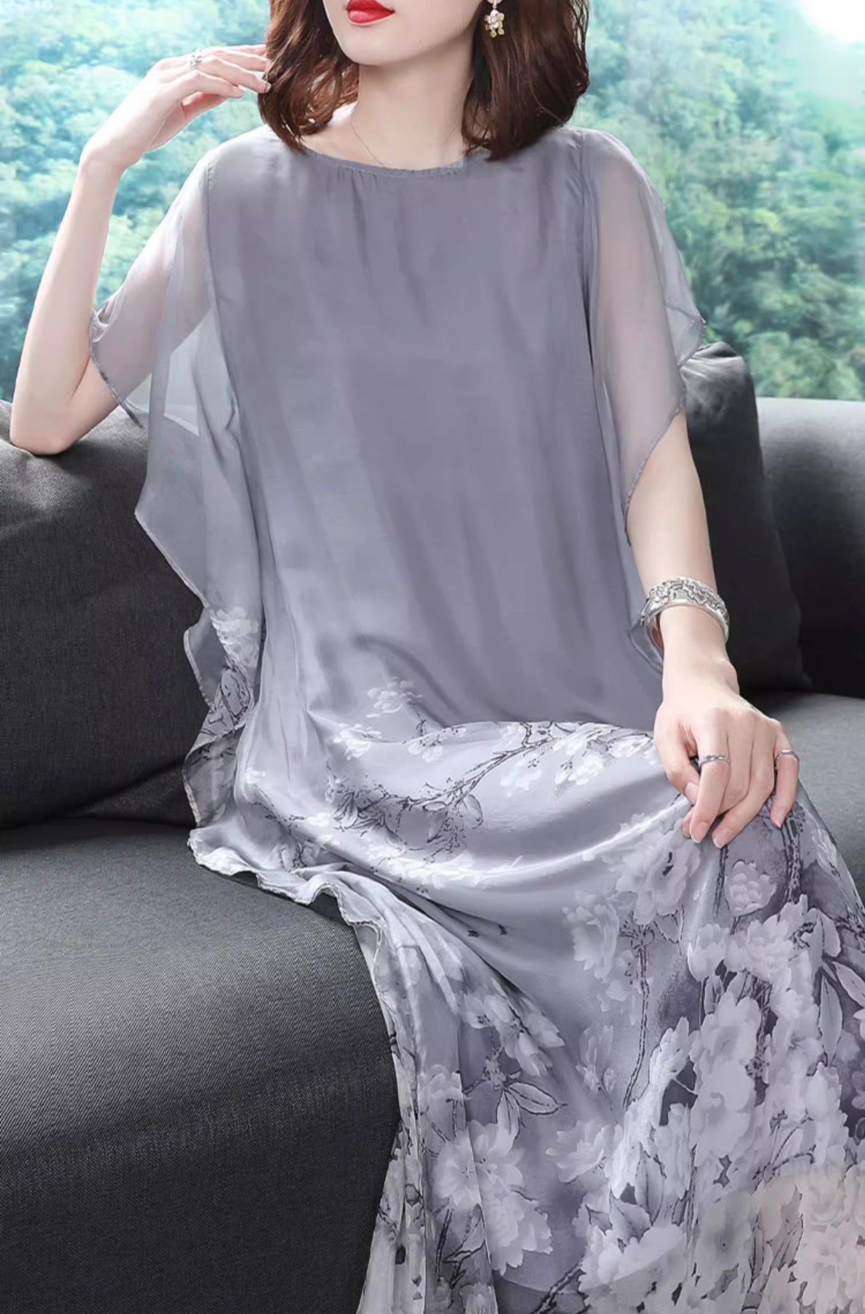 Comfortable chiffon printed summer silk dress