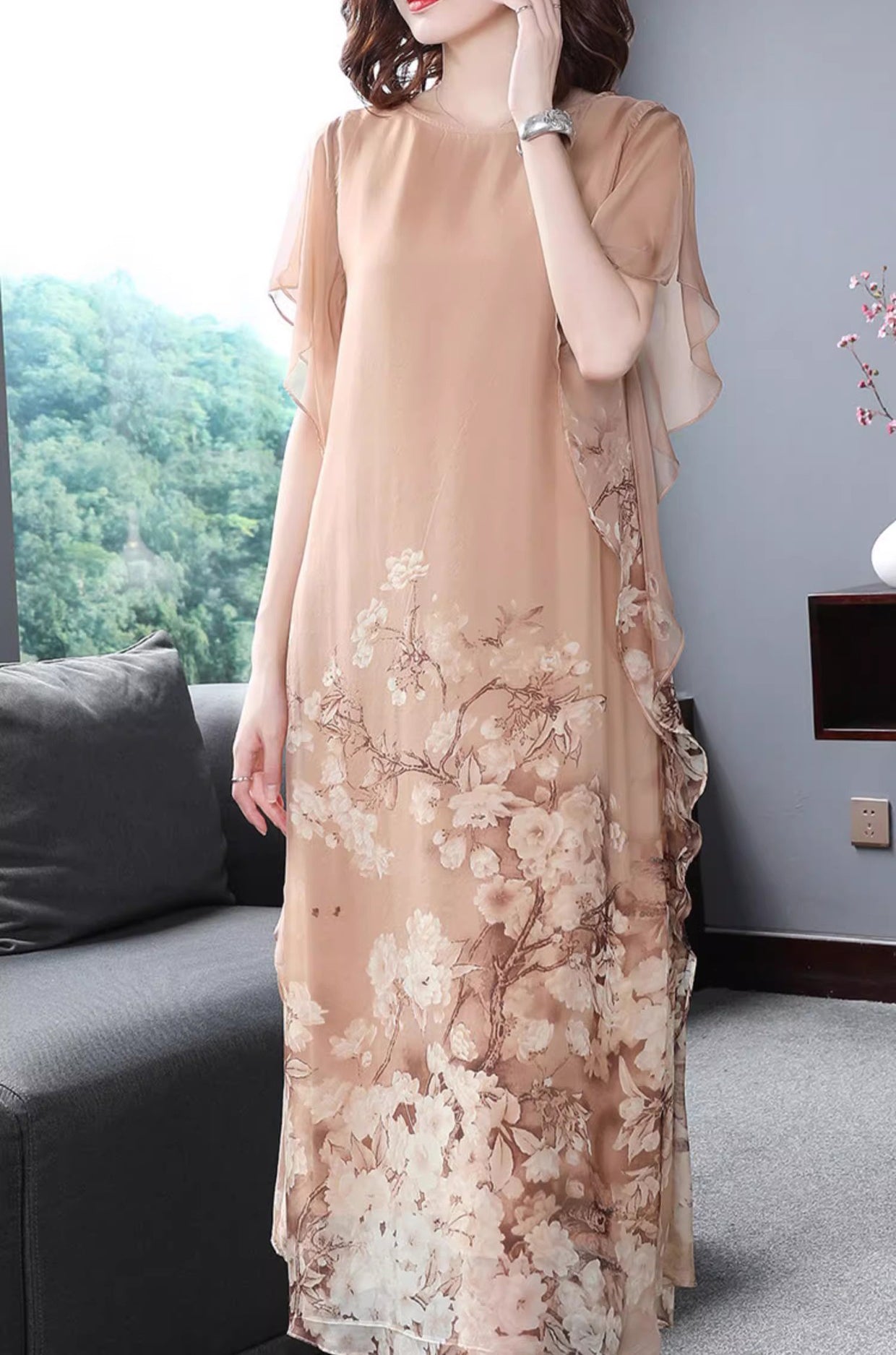 Comfortable chiffon printed summer silk dress