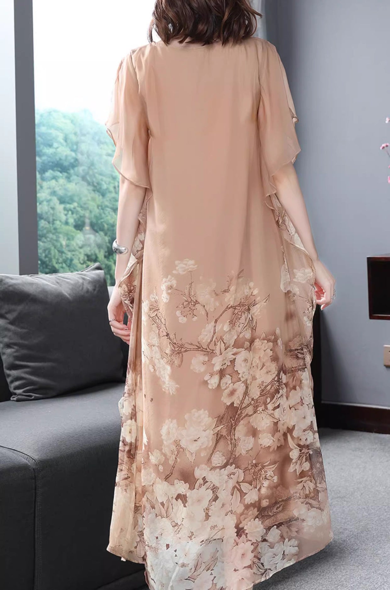 Comfortable chiffon printed summer silk dress