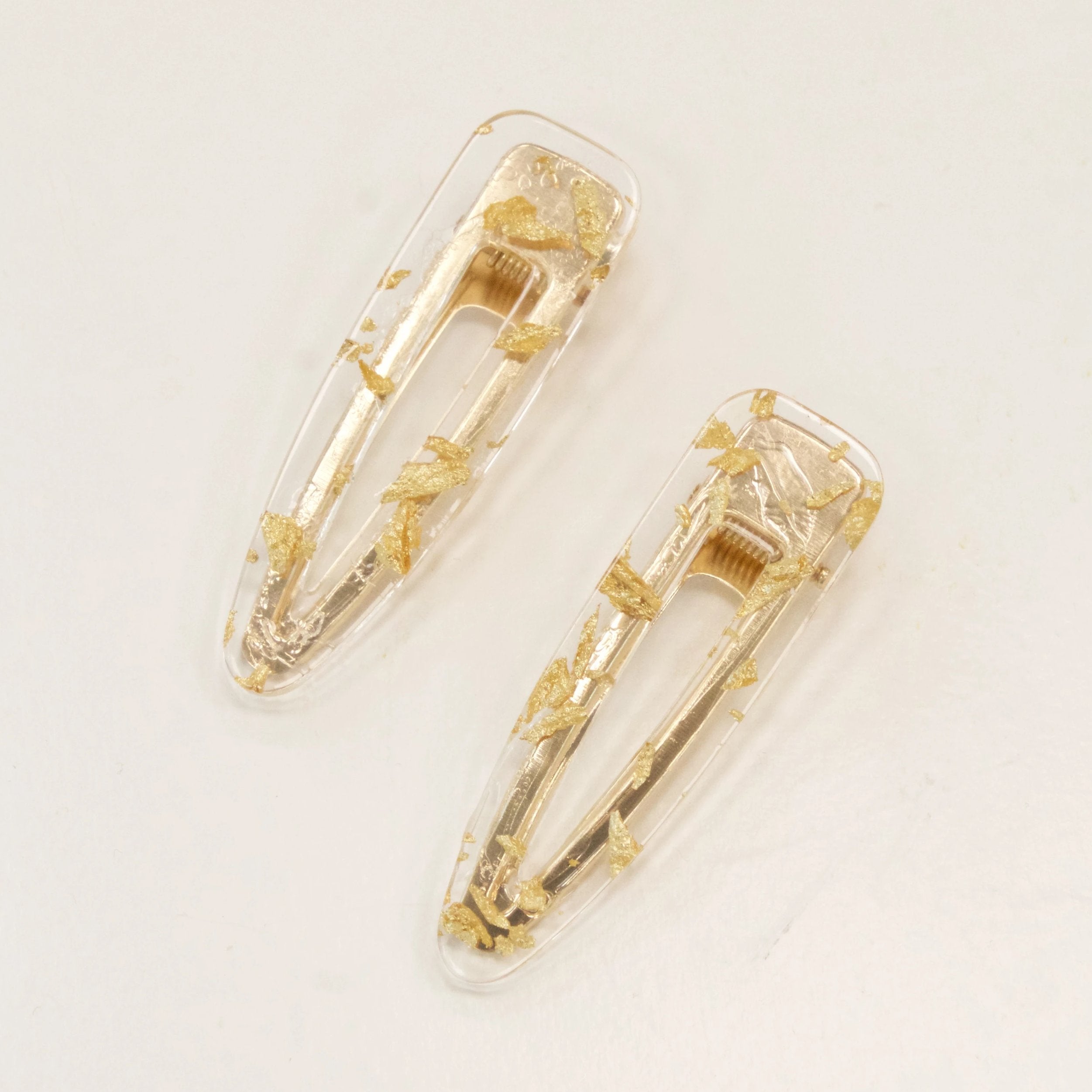 Set of Two Gold & Clear Speckled Hair Clips
