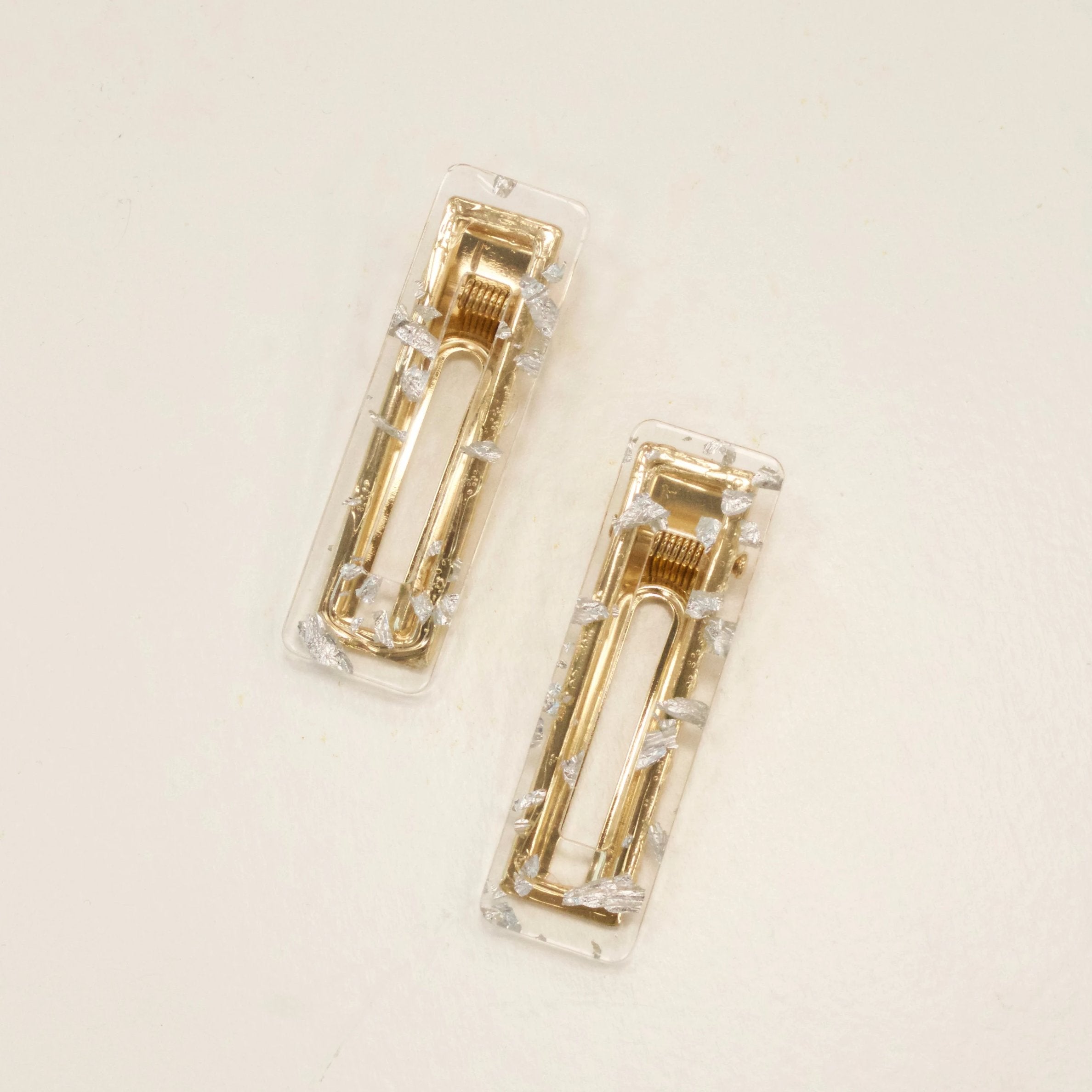 Set of Two Silver & Clear Speckled Hair Clips