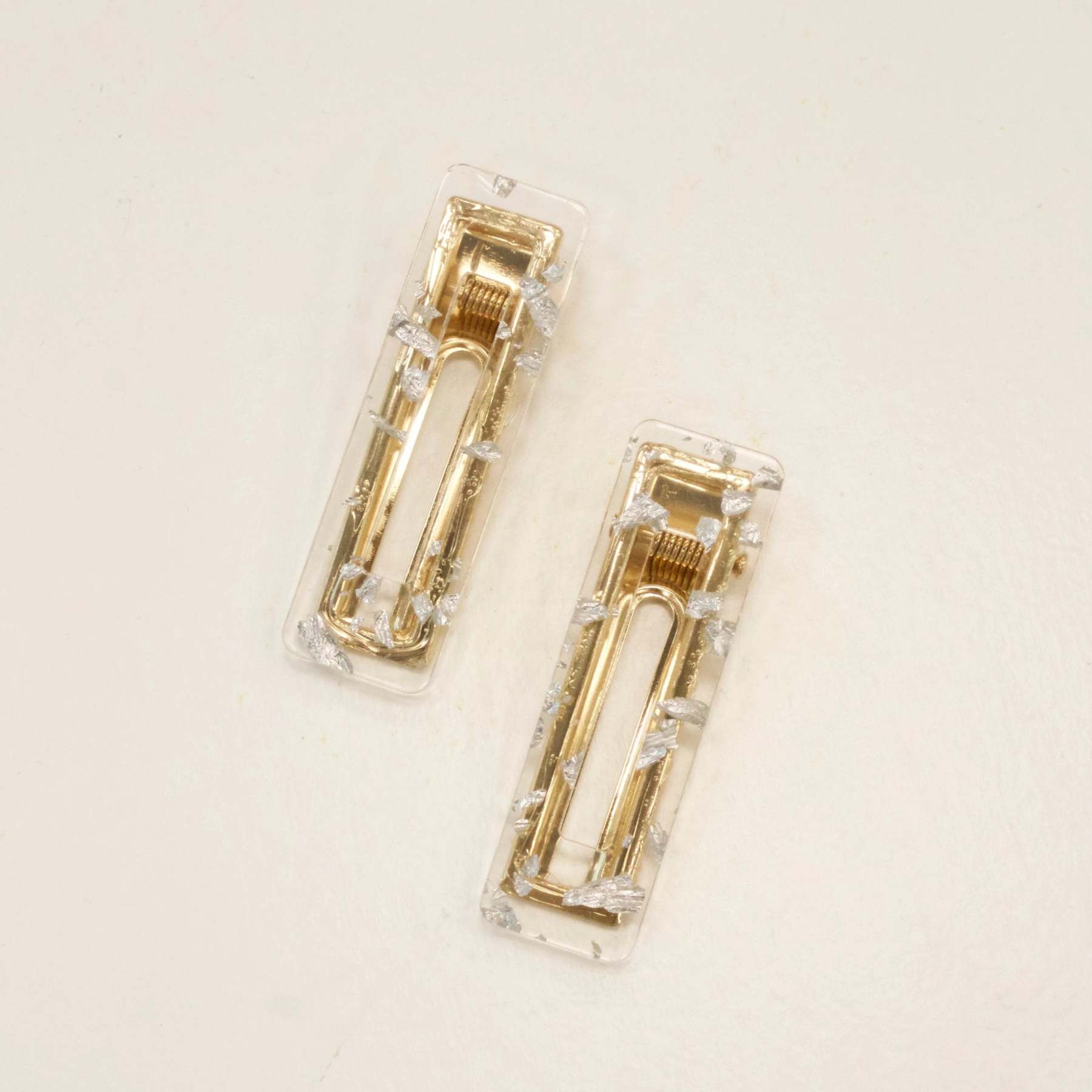 Set of Two Silver & Clear Speckled Hair Clips