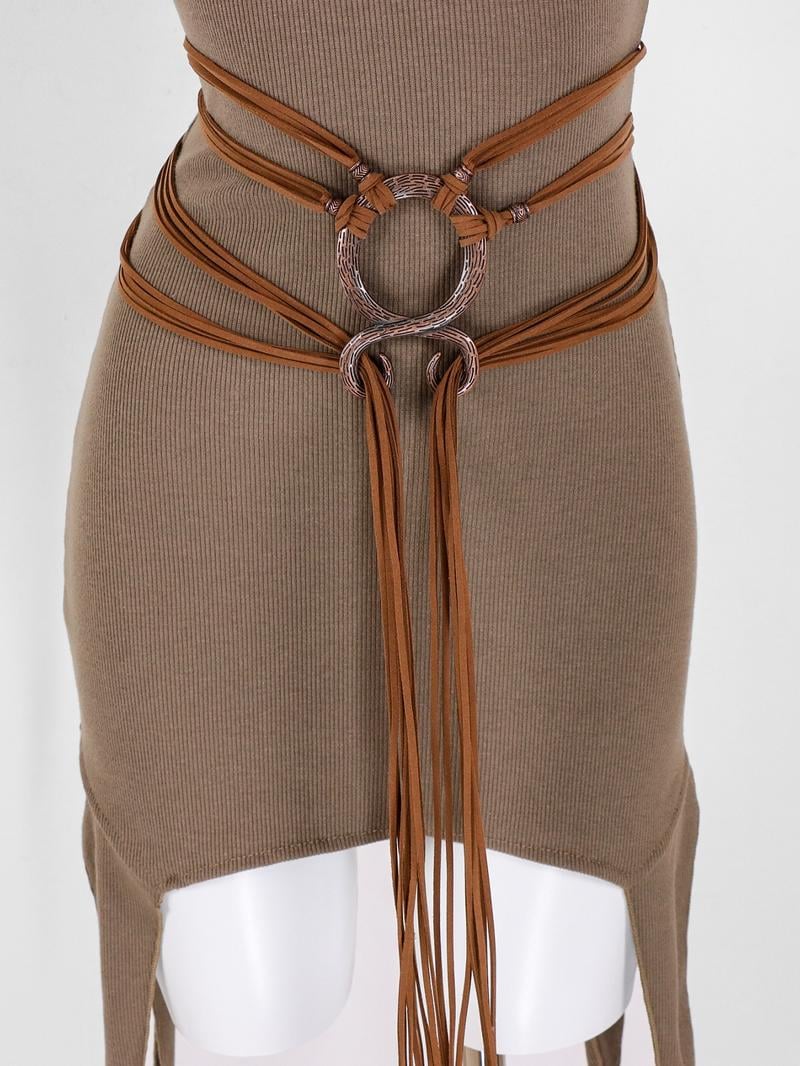 Medieval Viking Braided Leather Belt Set, with Ring Buckle & Tassel Decorations, Halloween Cosplay Costume Accessories for Men Women