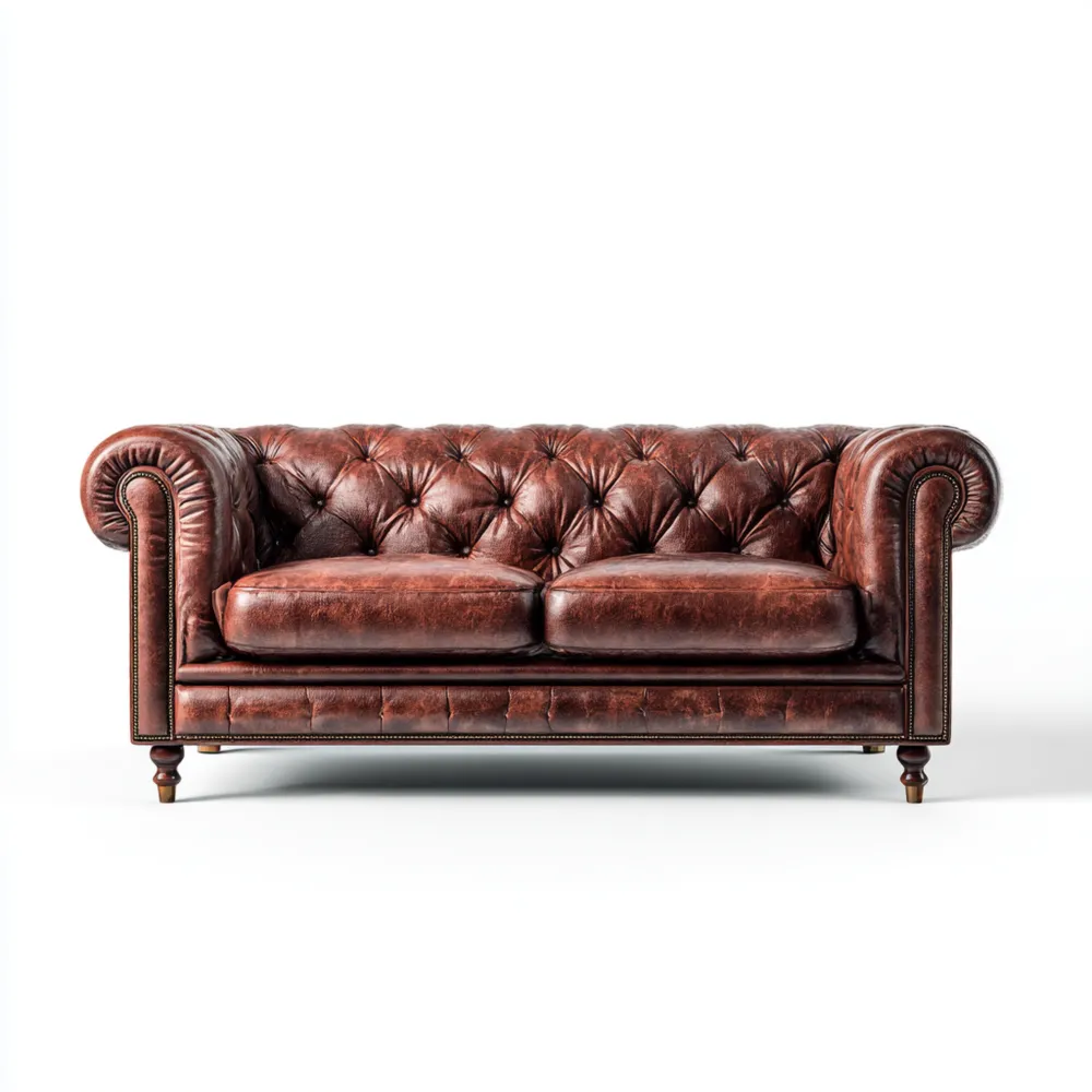 Ledersofa 2-Sitzer 180x90x80 cm – Vintage Braun – Klassisches Design-Softelvia