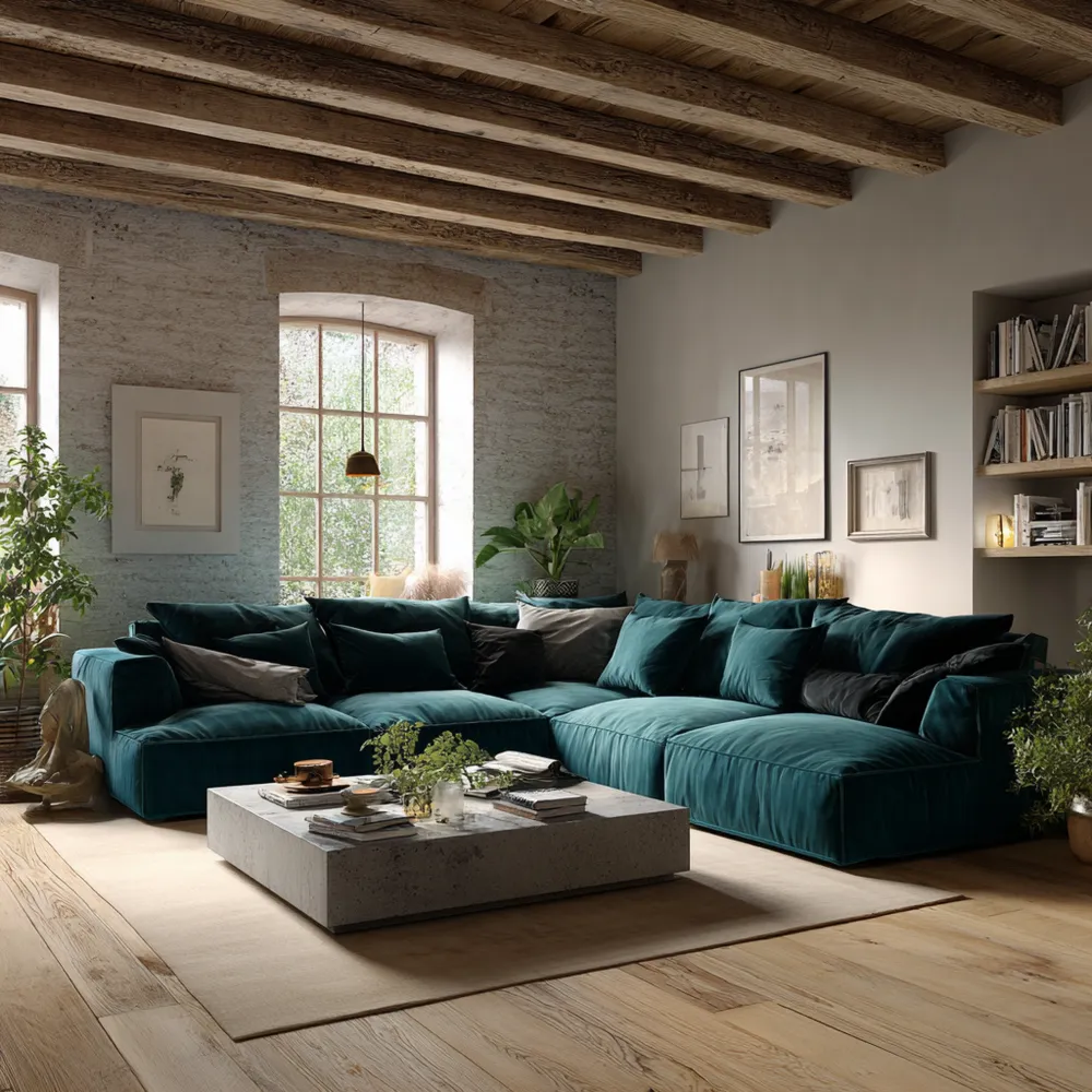 Ecksofa-Set Samt 300x200x85 cm – Dunkelgrün – Modernes Design-Softelvia