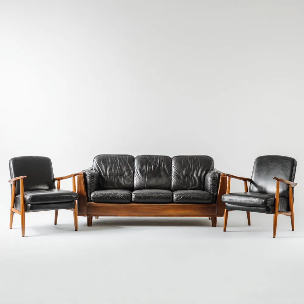 Sofa-Set Leder 200x80x75 cm - Schwarz - Klassisches Design-Softelvia