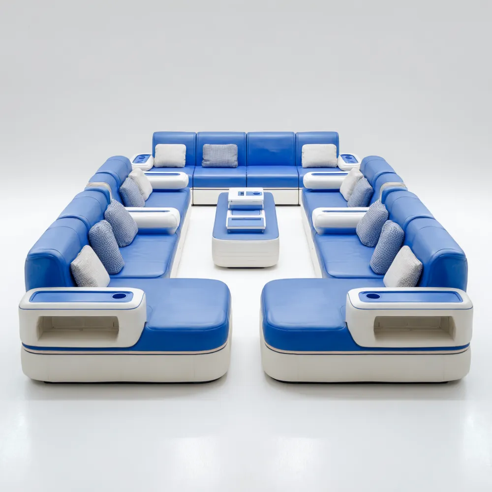 Modulares Sofa-Set 350x60x40 cm Kunstleder Blau/Weiß U-Form – Modernes Design-Softelvia