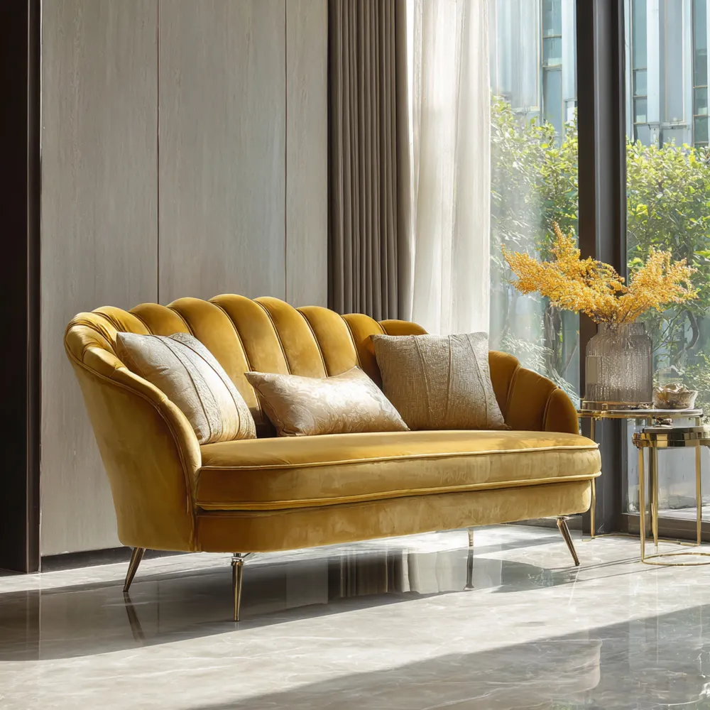 2-Sitzer-Sofa Samt 160x85x75 cm - Gelb - Vintage Stil-Softelvia