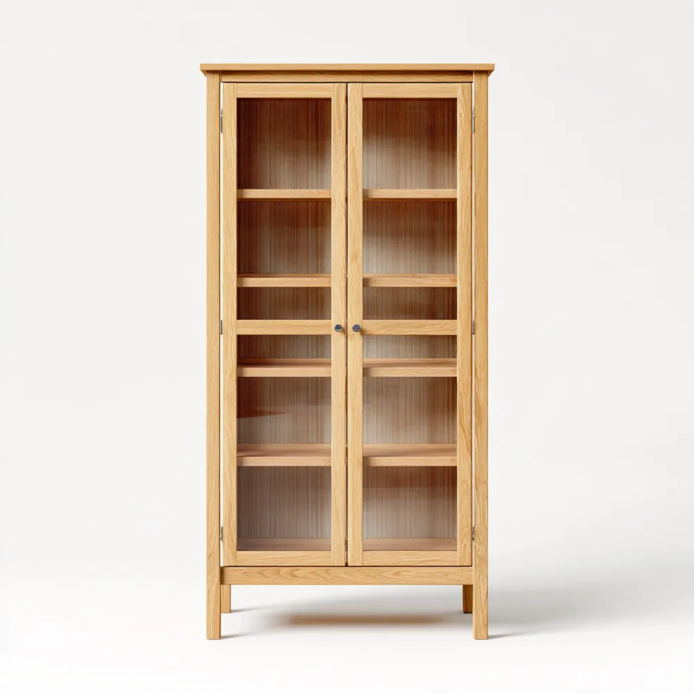 Vitrinenschrank Eiche Massivholz 85x40x180 cm – Natur – Traditionelles Design-Softelvia