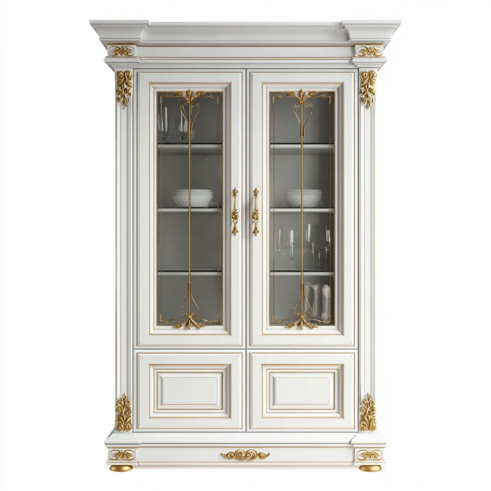 Vitrinenschrank Holz 120x40x200 cm – Weiß/Gold – Klassisches Design-Softelvia