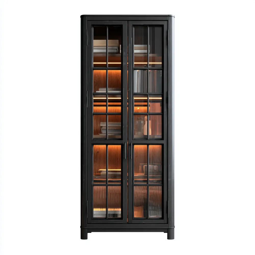 Vitrine Metall-Holz 200x80x40 cm - Schwarz - Industrielles Design-Softelvia