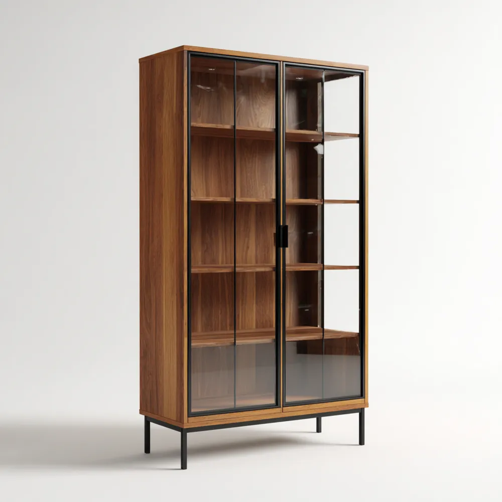 Vitrine Holz 80x35x180 cm - Dunkelbraun - Modernes Design-Softelvia