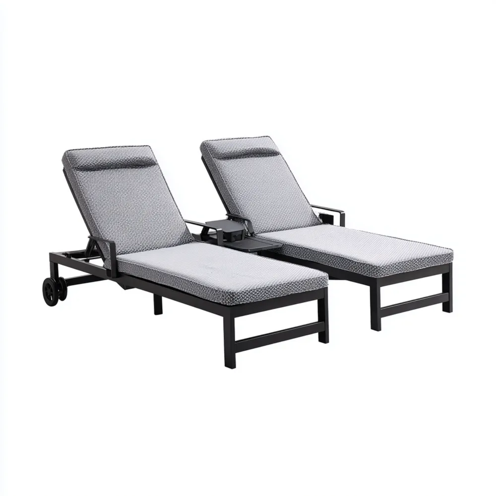 Gartenliege Set Aluminium Verstellbar 200x65x35 cm mit Kissen - Grau/Schwarz - Modernes Design-Domelario