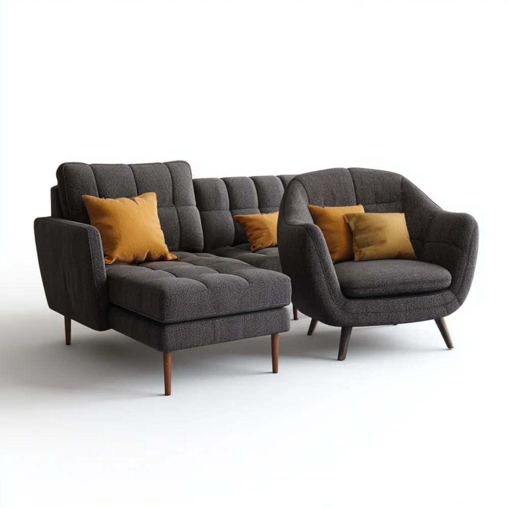 Sofa-Set Stoff 220x150x85 cm – Dunkelgrau – Modernes Design-Domelario