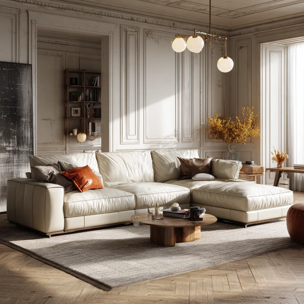 Sofa-Set Leder 230x150x85 cm – Cremefarben – Modernes Design-Domelario