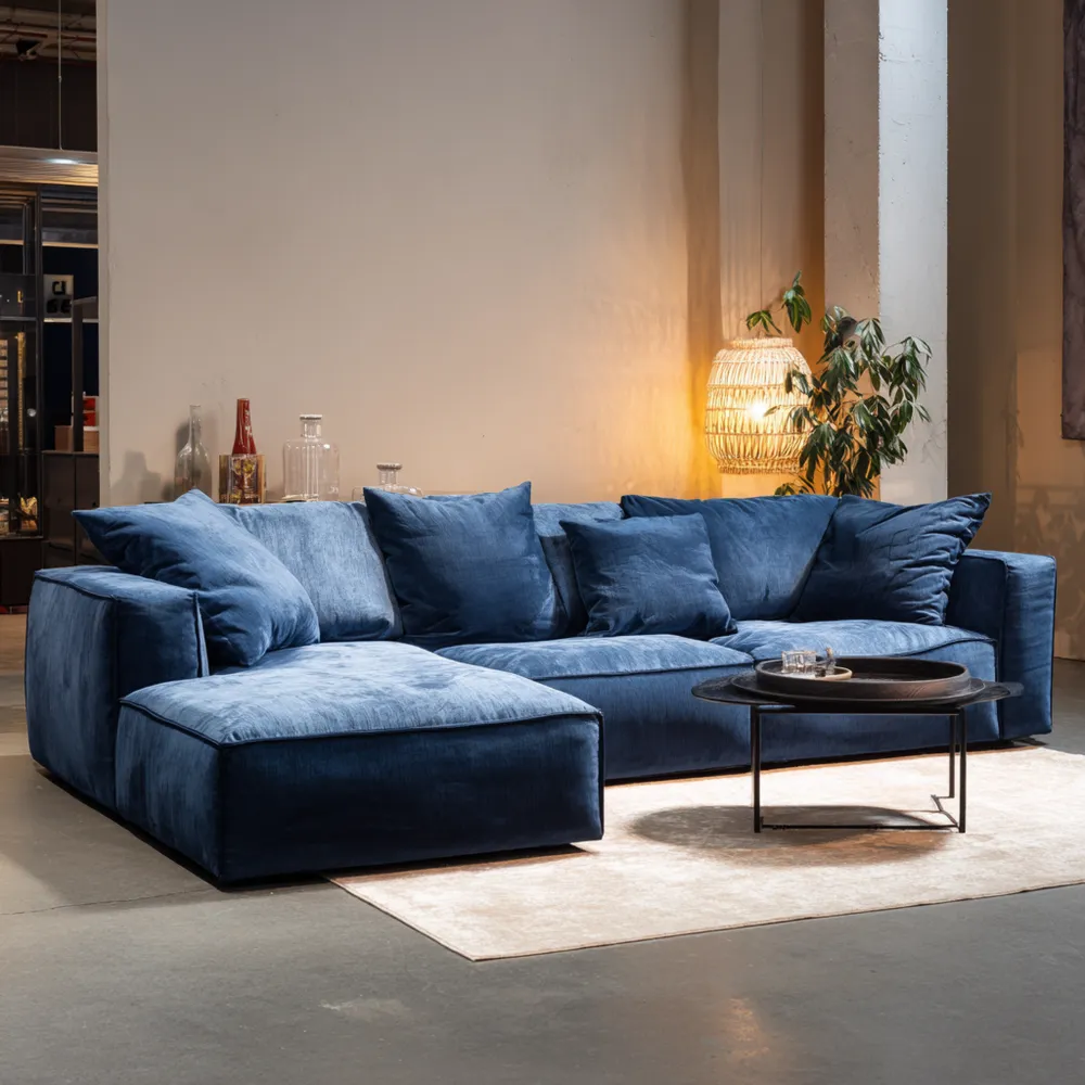Ecksofa-Set Samt 250x150x90 cm – Blau – Modernes Design-Domelario