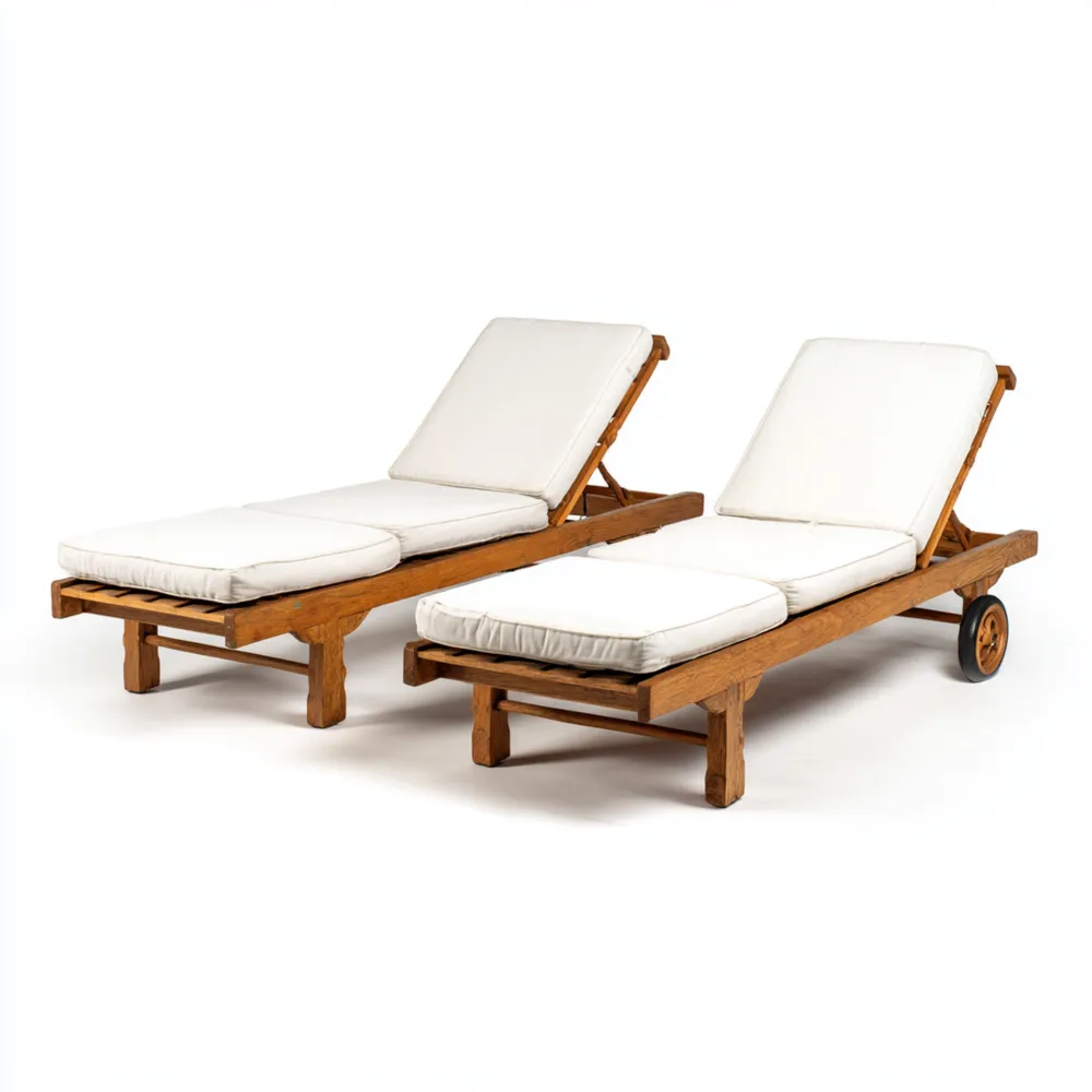 Gartenliege Holz mit Polster – 200x65x35 cm – Weiß – Verstellbar-Domelario