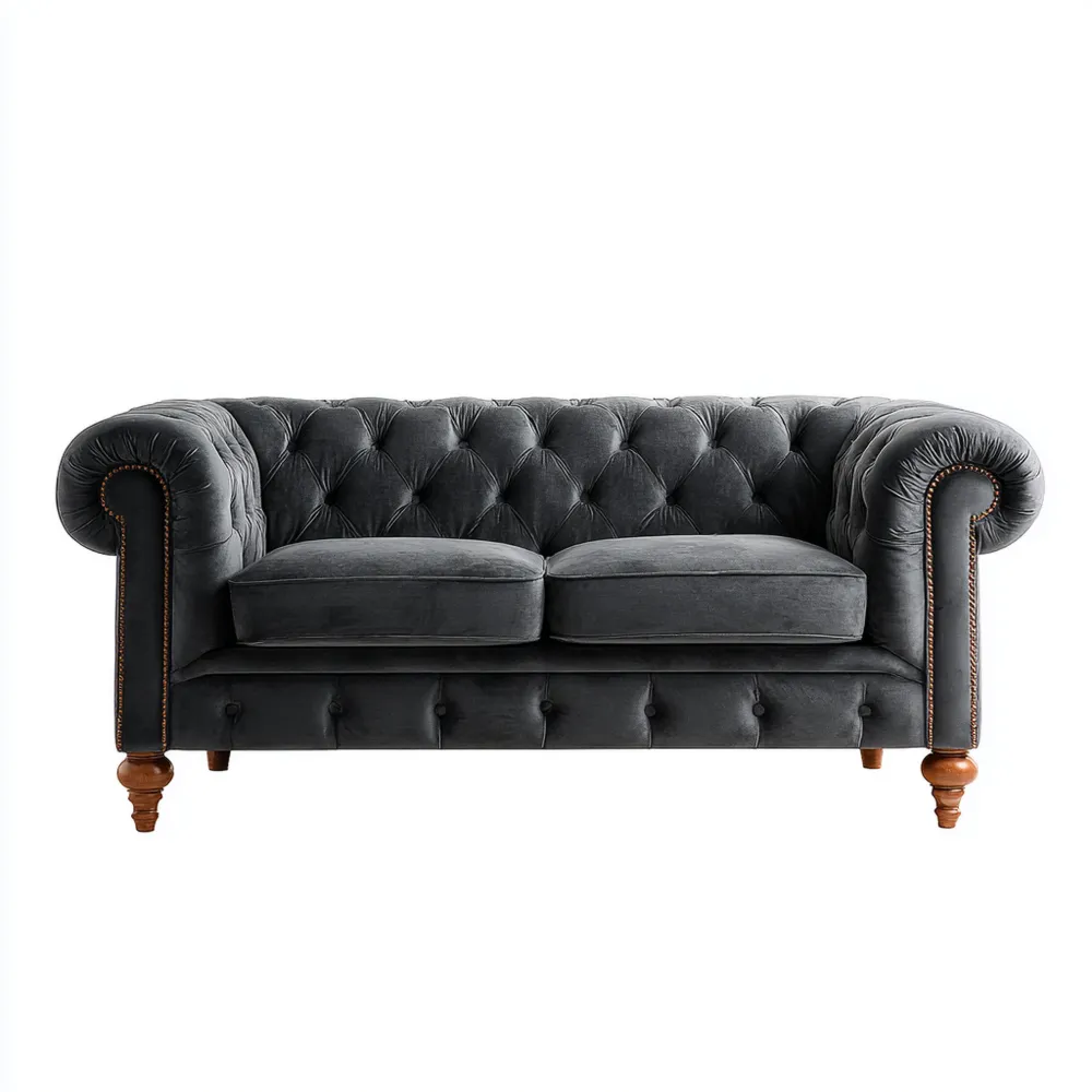 2-Sitzer-Sofa Samt 200x90x75 cm – Dunkelgrau – Chesterfield-Design-Domelario