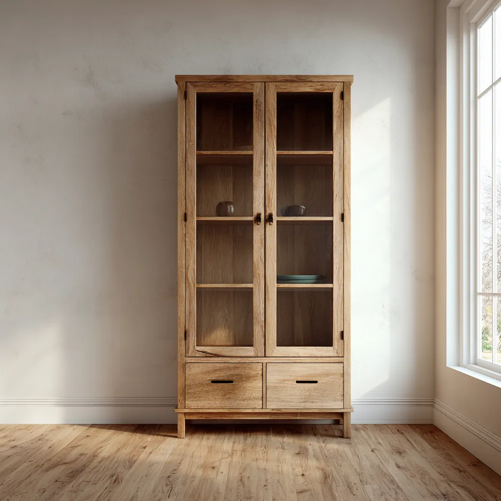 Vitrinenschrank Holz 200x80x40 cm – Natur – Klassisches Design-Domelario