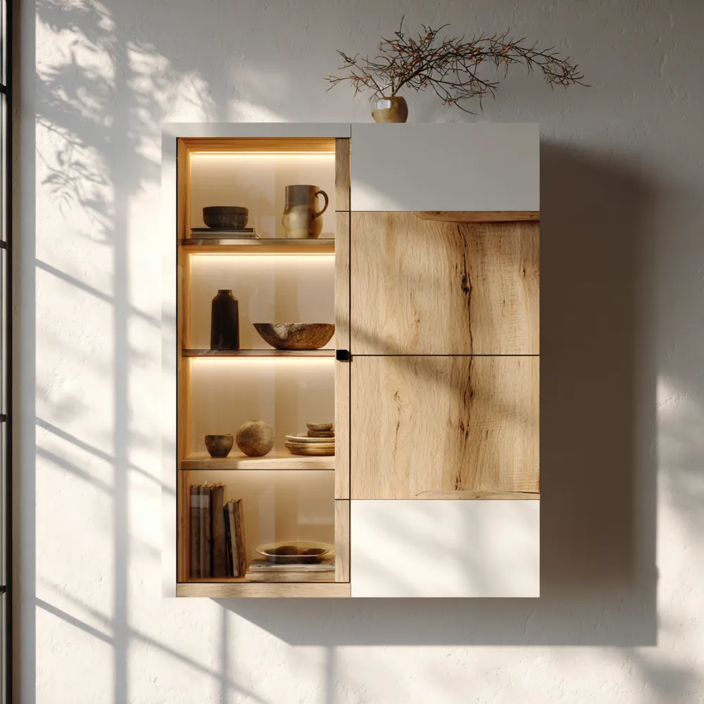 Dekoschrank Holzoptik Eiche/Weiß – 120x80x35 cm – Modernes Design-Domelario