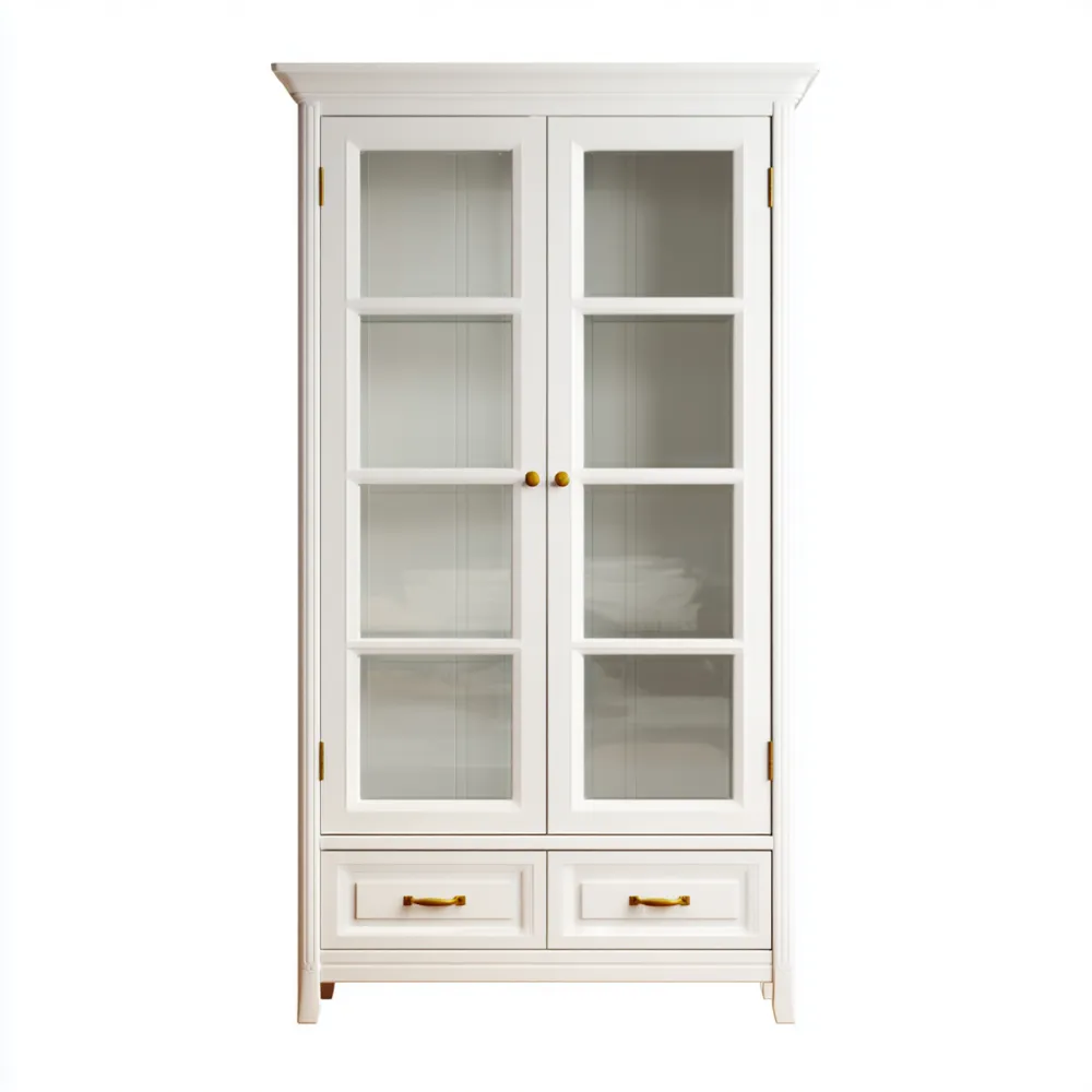 Vitrinenschrank Holz Glas 190x85x40 cm - Weiß - Klassisches Design-Domelario