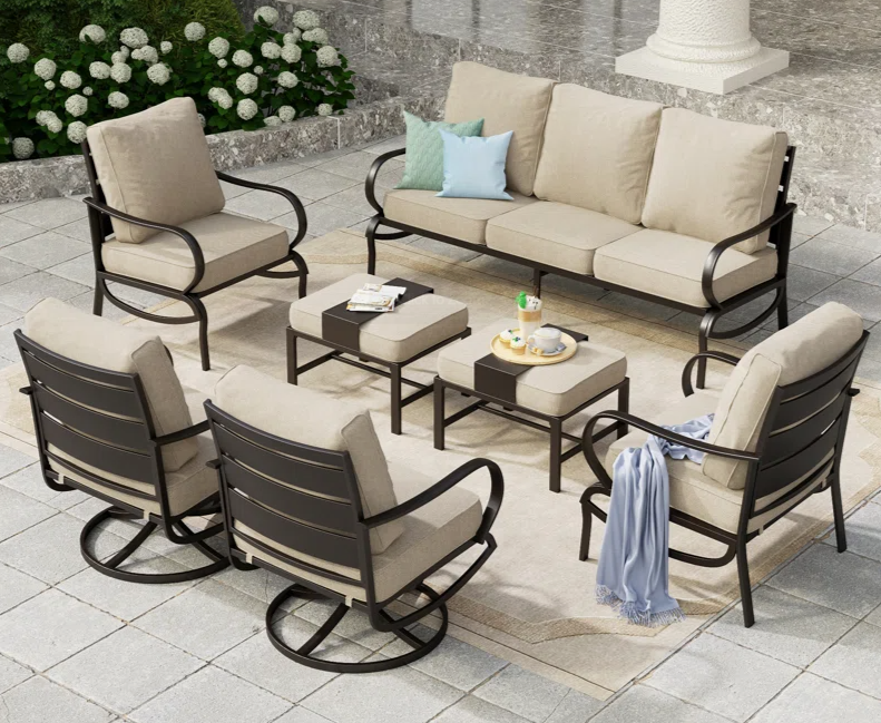 9 - Person Patio Conversation Set with Swivel Lounge Chairs & Optional Firepit Table