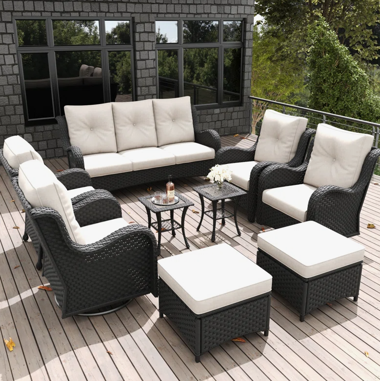 LayinSun 9 Pieces Outdoor Patio Furniture Set With Sofa And Ottoman