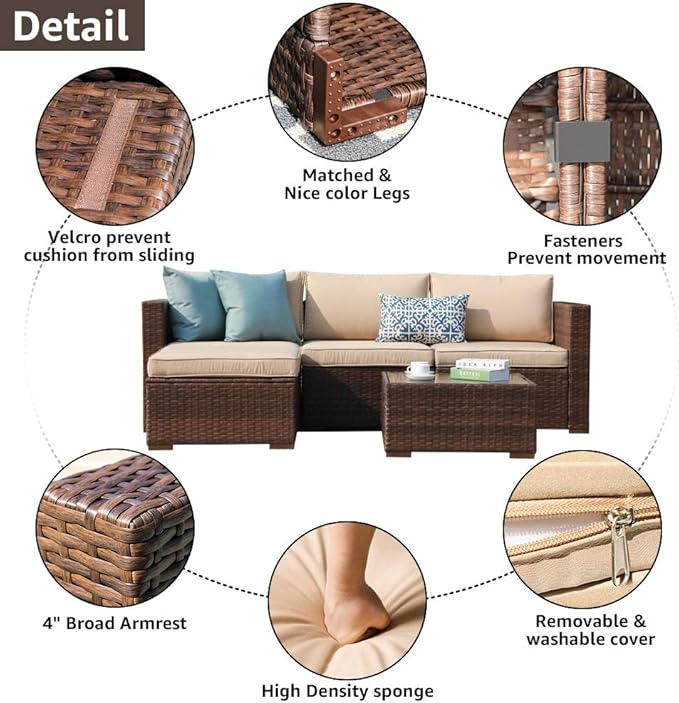 3 - Person Modular Patio Conversation Sets with Cushions