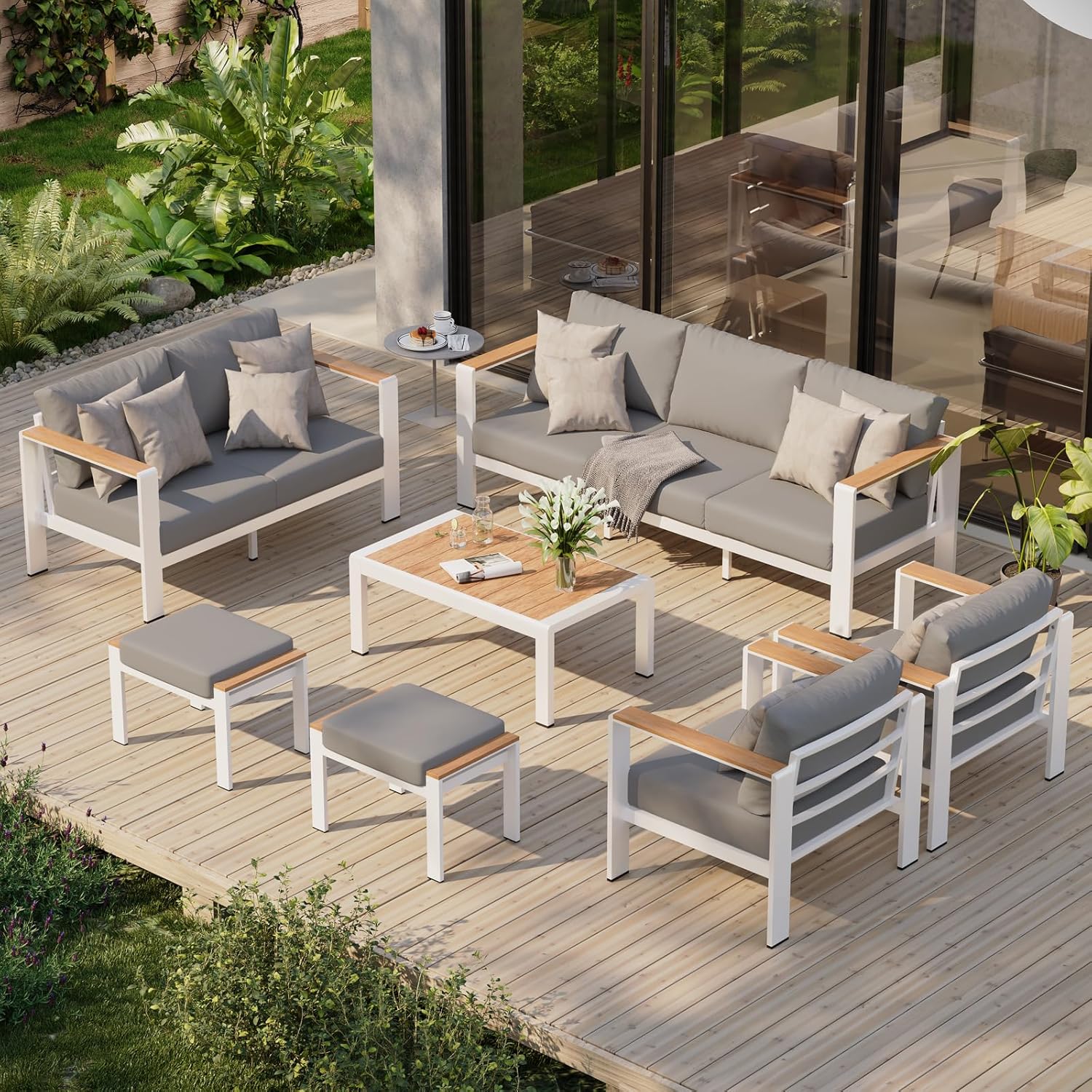 Aluminum Outdoor Patio Furniture Set with Coffee Table, 4 Piece Patio Conversation Sets with Washable Thick Cushions, Outdoor Sectional Furniture Set for Poolside, Balcony, Deck, Gray