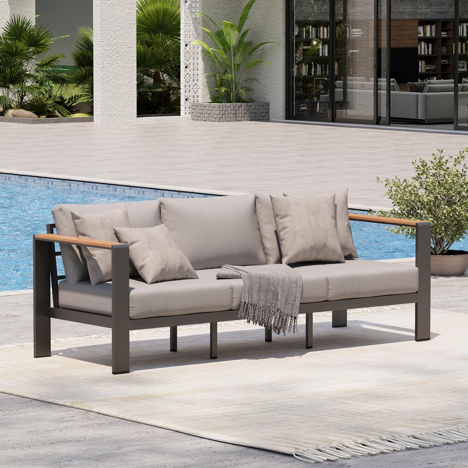 Aluminum Outdoor Patio Furniture Set with Coffee Table, 4 Piece Patio Conversation Sets with Washable Thick Cushions, Outdoor Sectional Furniture Set for Poolside, Balcony, Deck, Gray