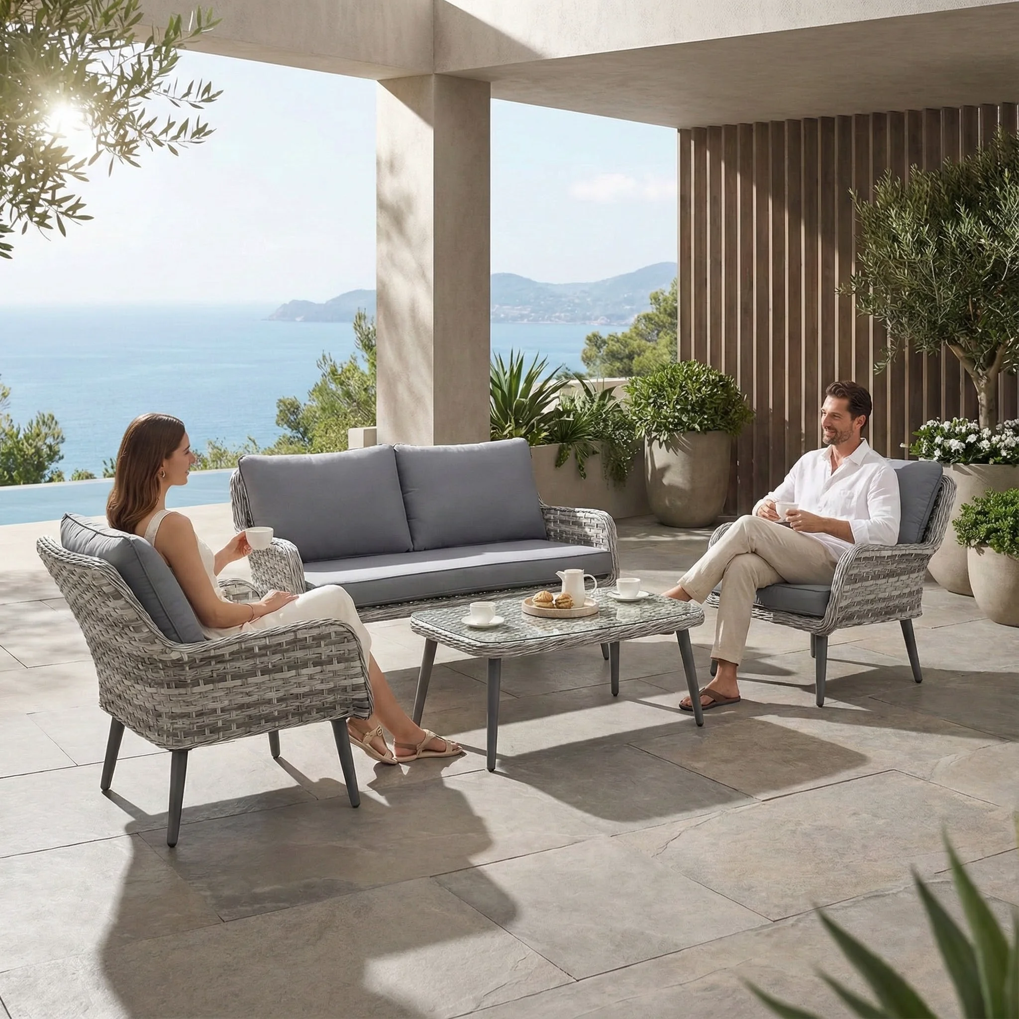 Aluminum rattan waterproof outdoor sofa set