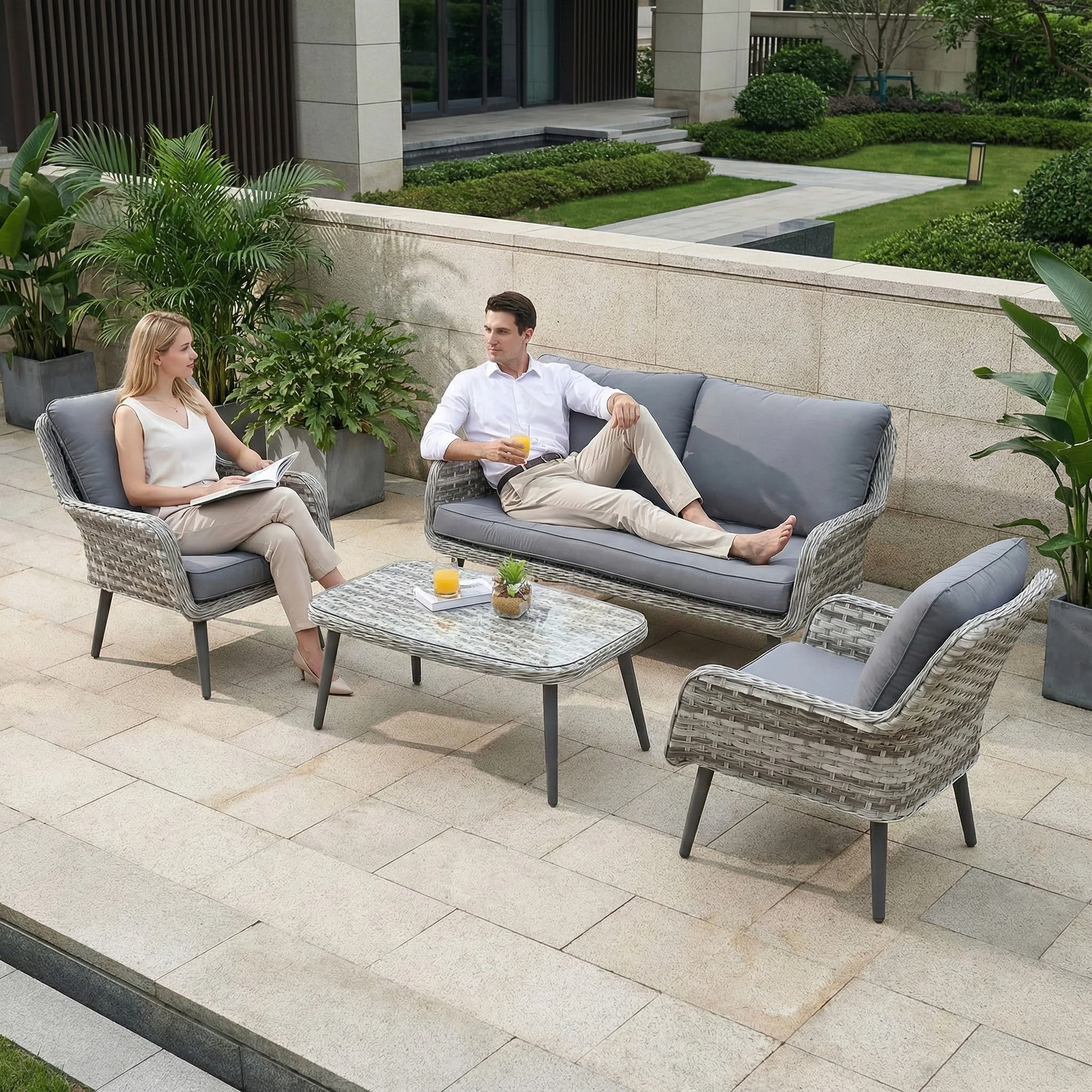 Aluminum rattan waterproof outdoor sofa set