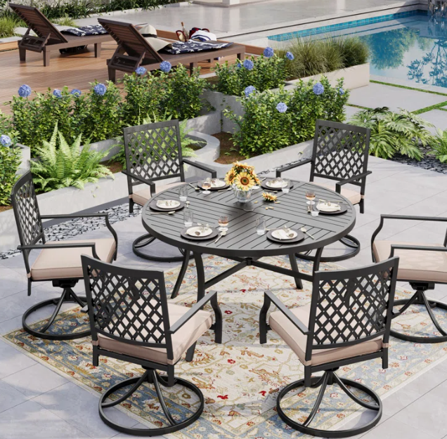 Person Metal Patio Dining Set with Round Table , Cushions Included