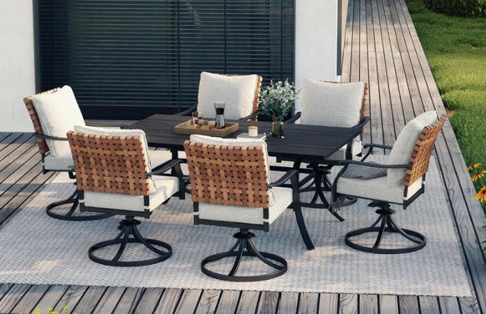 All Steel Detachable Main Dining Set Of Seven Pieces With Rectangular Dining Table And Cushion