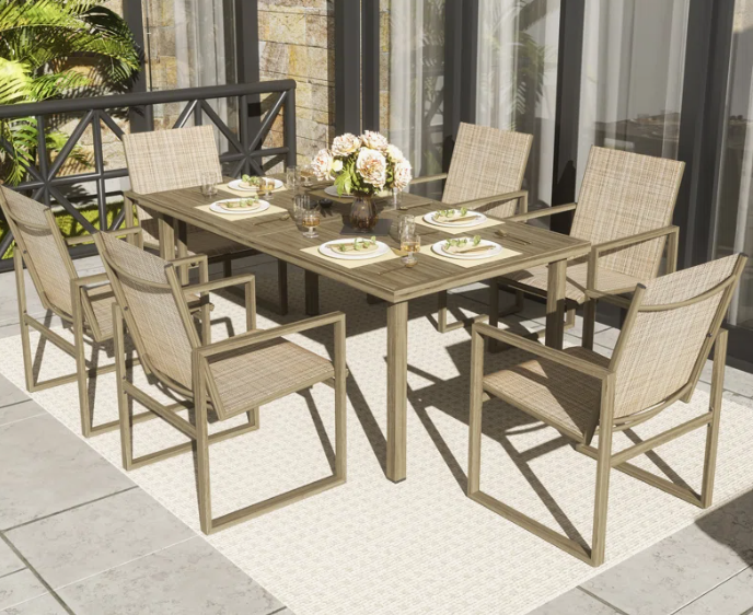 7 Piece Outdoor Dining Set with 70’’ Dining Table and 6 Sling Chairs