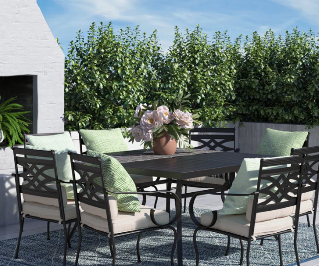 Ballarat 8 - Person Square Outdoor Dining Set with Thick Seat Cushions & Lumbar Support Pillows