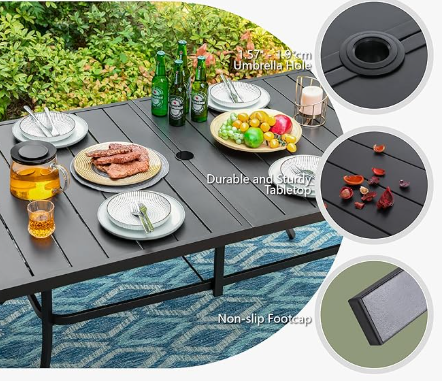 6 - Person Metal Patio Dining Set with Rectangular Table , Cushions Included