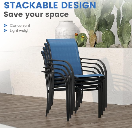 Patio Dining Set with Stackable Textilene Armrest Chairs and 59" Square Dining Table