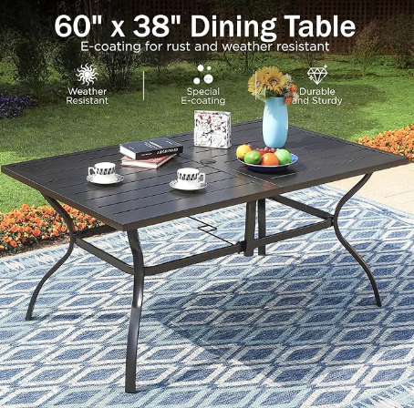 Outdoor 7-Piece Dining Set, Iron Finish, Black with Gold Speckles