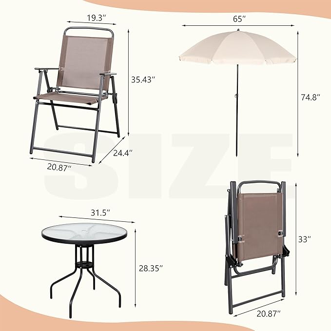  6 Pieces Folding Patio Dining Set, All Weather Small Metal Outdoor Table and Chairs Set, Patio Furniture Set