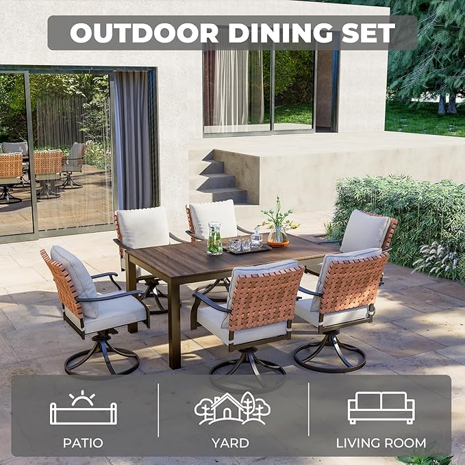 All Steel Detachable Main Dining Set Of Seven Pieces With Rectangular Dining Table And Cushion