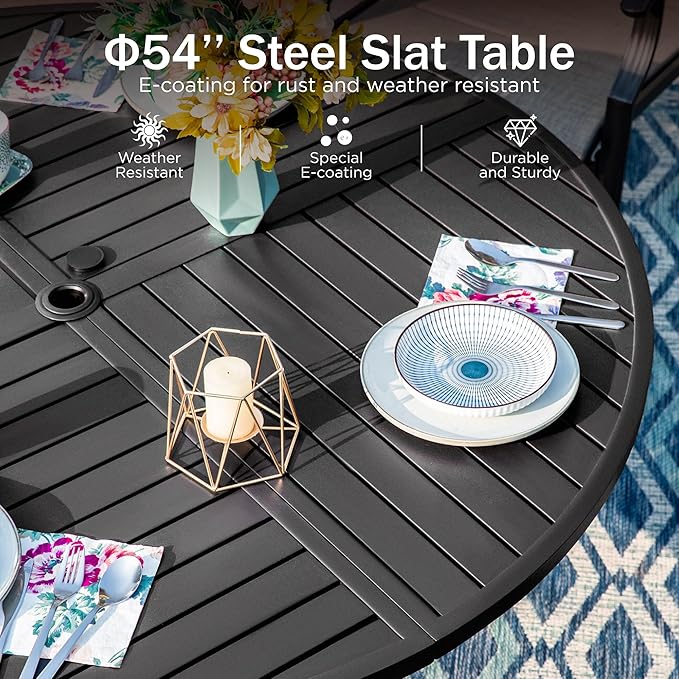 Person Metal Patio Dining Set with Round Table , Cushions Included