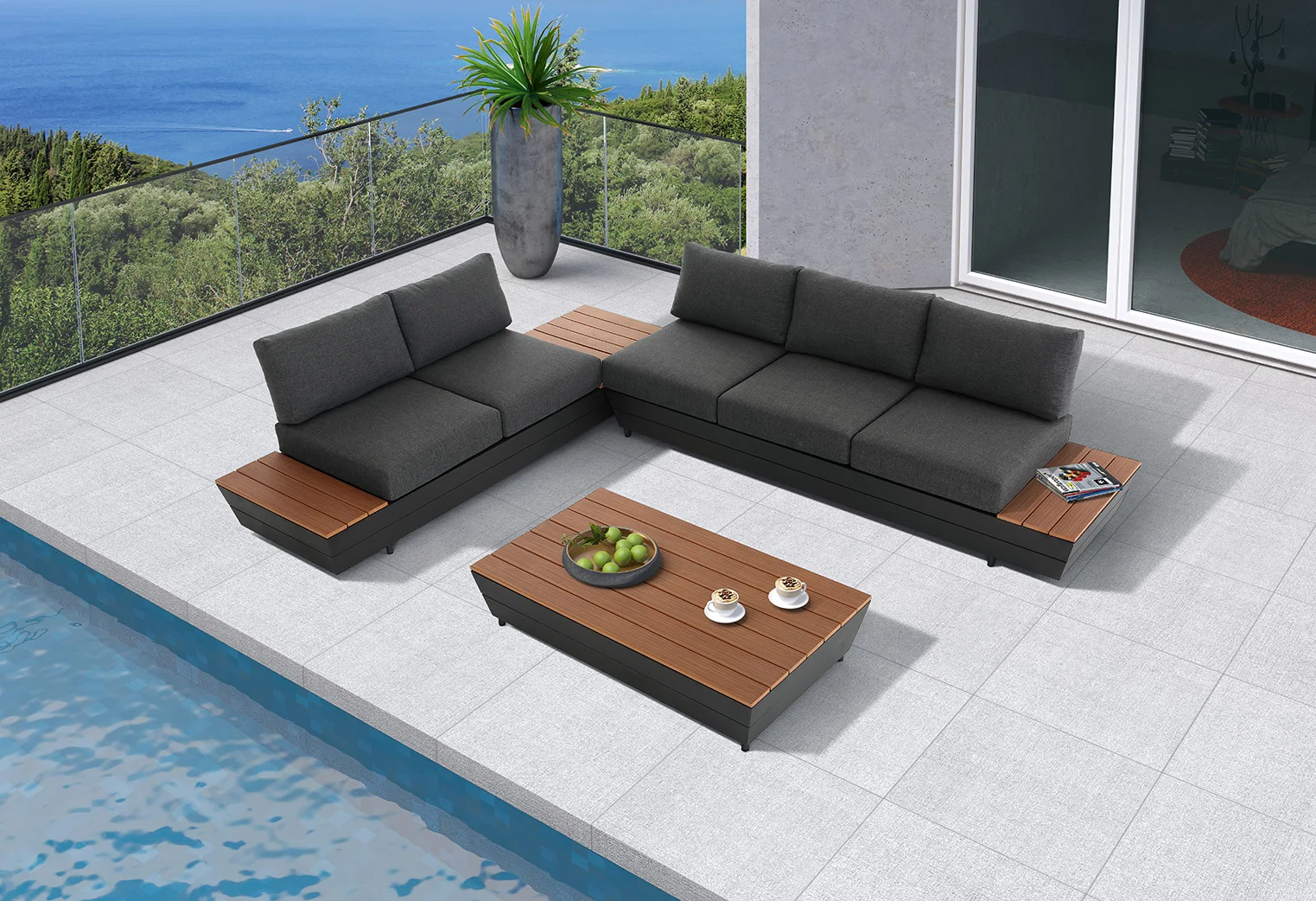 The modern combination outdoor furniture sofa set is suitable for use in gardens or courtyards.