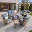 5 Pieces Patio Furniture Set, Outdoor Wicker Sofa Couch with Swivel Chairs Solar Lights Table, High Back Modern All Weather Conversation Sets, Grey Rattan, Denim Blue