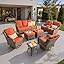 5 Pieces Patio Furniture Set, Outdoor Wicker Sofa Couch with Swivel Chairs Solar Lights Table, High Back Modern All Weather Conversation Sets, Grey Rattan, Denim Blue
